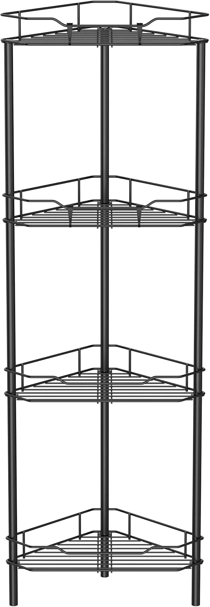 4 Tier Floor Standing Corner Shower Caddy Organizer Shelf with Hooks, Bathroom Shelves Stand Rack, Black - ModernBath