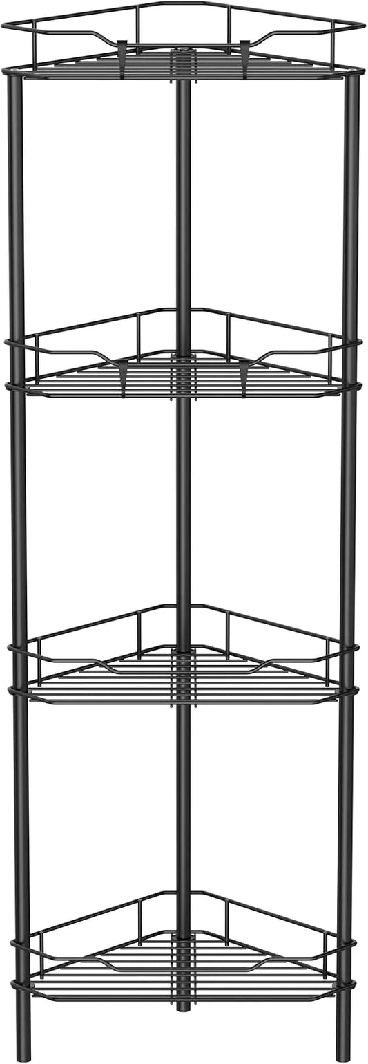 4 Tier Floor Standing Corner Shower Caddy Organizer Shelf with Hooks, Bathroom Shelves Stand Rack, Black - ModernBath