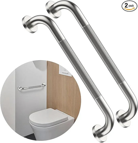 16 Inch Anti Slip Shower Grab Bar,Munzong 2 Pack Handicap Grab Bars,Brushed Nickel Knurled Bathroom Balance Bar,Safety Hand Rail Support Elderly Senior Bath Handle - ModernBath
