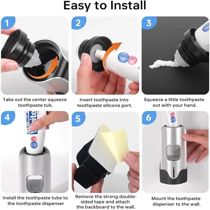 Automatic Toothpaste Dispenser Wall Mounted - Hands-Free Toothpaste Squeezer with 3 Speed Settings, 2 Toothbrush Holders & Strong Adhesive - Smart Bathroom Organizer for Kids and Adults - ModernBath