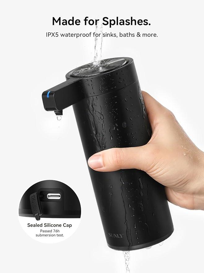 SUNLY Touchless Automatic Soap Dispenser – Clog-Free Pump, 0.2s Fast Sensor, USB-C Rechargeable, Smudge-Resistant Stainless Steel, for Kitchen & Bathroom Soap Dispenser, Black - ModernBath