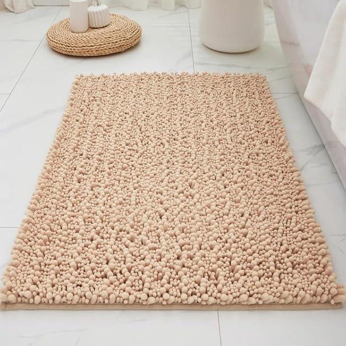 ILANGO Bathroom Rugs Beige 24x17,Extra Soft Absorbent Chenille Bath Rugs,Thick Non-Slip Shaggy Bath Mat,Machine Washable Quick Dry Bath Mats for Bathroom Floor, Tub, Shower Accessories - ModernBath
