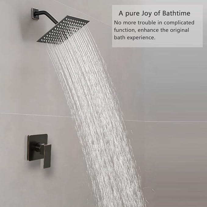 JingGang Oil Rubbed Bronze Shower Faucet Set Bathroom Rainfall Shower System with Stainless Steel Metal Shower Head Single Function Shower Trim Kit with Rough-in Valve - ModernBath
