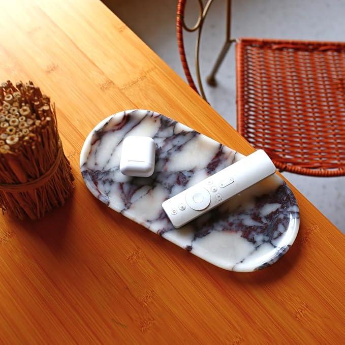 Natural Marble Tray, Coffee Table, Food, Fruit, Paper Cup, Cake Display, Coffee bar, Family Gatherings, Seasonal Holiday Decoration Tray(Viola-oval-11 x5 x0.7) - ModernBath