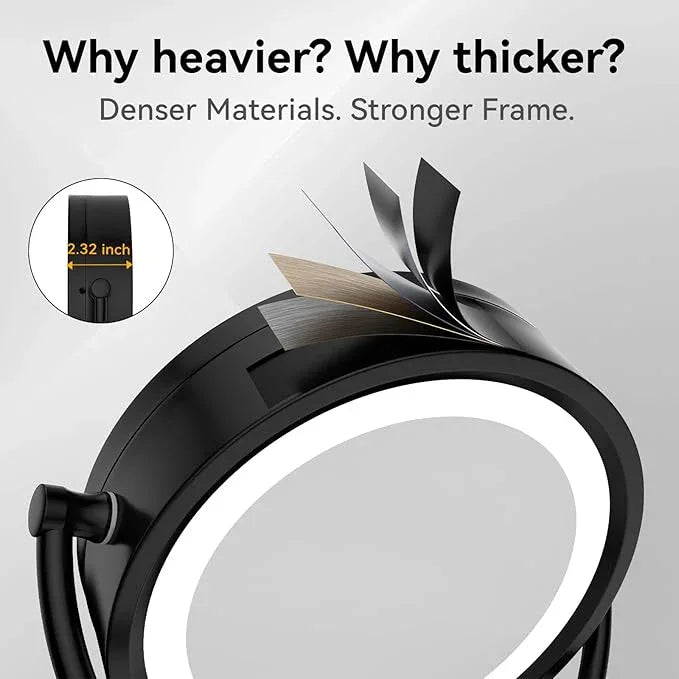 GURUN 8.5 Inch Magnifying Makeup Mirror with 3 Dimmable LED Lights Double Sided Touch Control Vanity Mirror for Bathroom with 10X Magnification Black Finish M1809D(Black/10X) - ModernBath
