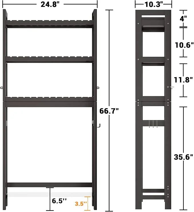 Homykic Over The Toilet Storage, Bamboo 3-Tier Over-The-Toilet Space Saver Organizer Rack, Stable Freestanding Above Toilet Stand with 3 Hooks for Bathroom, Restroom, Laundry, Espresso - ModernBath
