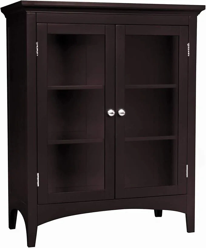 Teamson Home Madison Wooden Floor Cabinet with 2 Glass Doors, Espresso - ModernBath