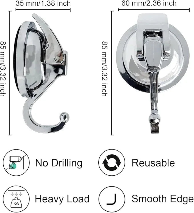 Heavy Duty Suction Cup Hooks for Shower, Bathroom Robe - Vacuum Glass Hooks, Reusable, No Hole Punched, for Garland Decoration (Silver, 6 Pack) - ModernBath