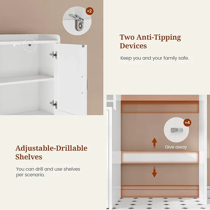 Over The Toilet Storage Cabinet with Pulley, Bathroom Cabinet, Space Saver W/Adjustable Shelf Rack for Bathroom, Restroom, Laundry (White-Type B) - ModernBath
