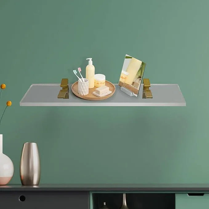 Clear Acrylic Shelves for Wall Storage, 6" W X 36" L, 3/4" Thick Wall Mounted Floating Shelves for Bedroom, Living Room, Bathroom, Kitchen -‎Easy Installation with Screws and Brass Finish Brackets - ModernBath