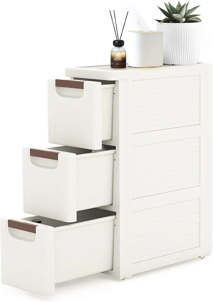 3 Drawers Narrow Storage Cabinet, Slim Bathroom Storage Cabinet, Plastic Rolling Cart Organizer for Small Spaces, Laundry, Office, Home, White - ModernBath