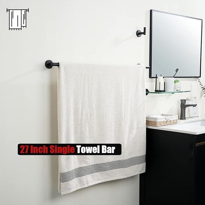 JQK Black Bath Towel Bar, 30 Inch 304 Stainless Steel Thicken 0.8mm Towel Rack Bathroom, Towel Holder Matte Black Wall Mount, Useable Length 27 Inch, TB110L27-PB - ModernBath