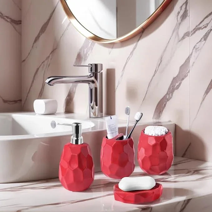 Ceramic Bathroom Accessories Set 4 PCS,Bathroom Toothbrush Holder Set,Soap and Toothbrush Holder Set,Include Toothbrush Holder,Soap Dispenser,Tumbler,Soap Dish,Bathroom Sets Decor Organizer (Red) - ModernBath