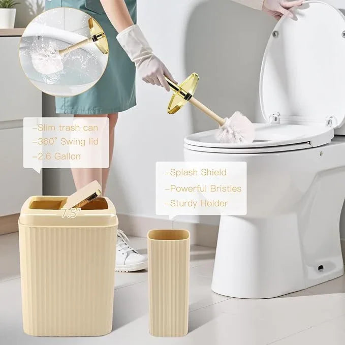 WSBArt 32PCS Bathroom Sets with Shower Curtain and Rugs-Beige Bathroom Accessories,Non Slip Bathroom Rugs Set with Toilet Lid Cover, Waterproof Shower Curtain, 3PC Soap Dispenser with Trash Can - ModernBath