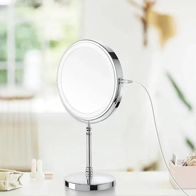 Lighted Makeup Mirror, 3000 mAh Rechargeable Double Sided Magnifying Vanity Mirror with 3 Colors, 1x/10x, 360° Rotation , Brightness Adjustable Magnification Cosmetic Light up Mirror, Women Gift - ModernBath