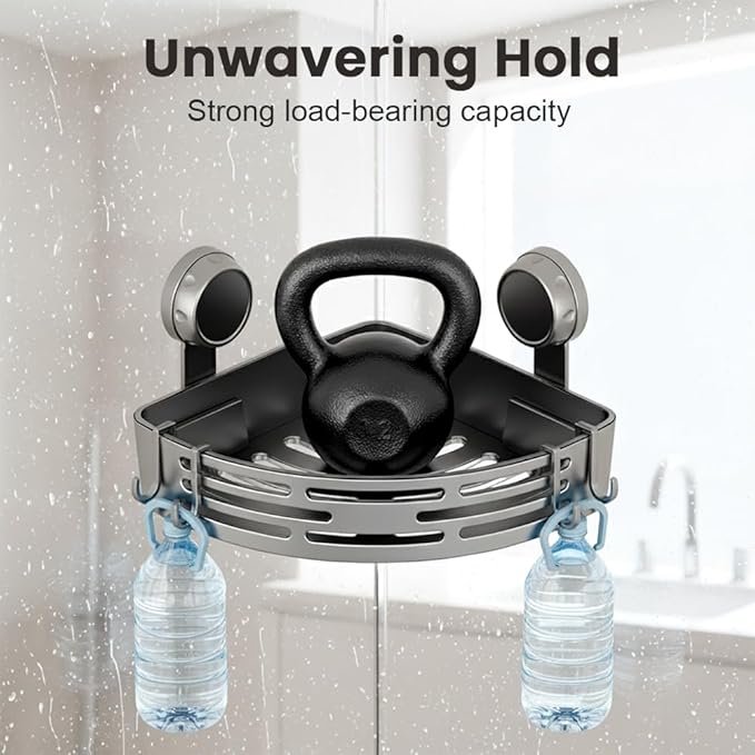 Triangle Suction Cup Corner Shelves No Drilling Bathroom Storage Rack, 2026 New Corner Shower Shelf Suction Cup Shower Caddy Corners Organizer Storage Rack Adhesive with Towel Bar (Black single-layer)