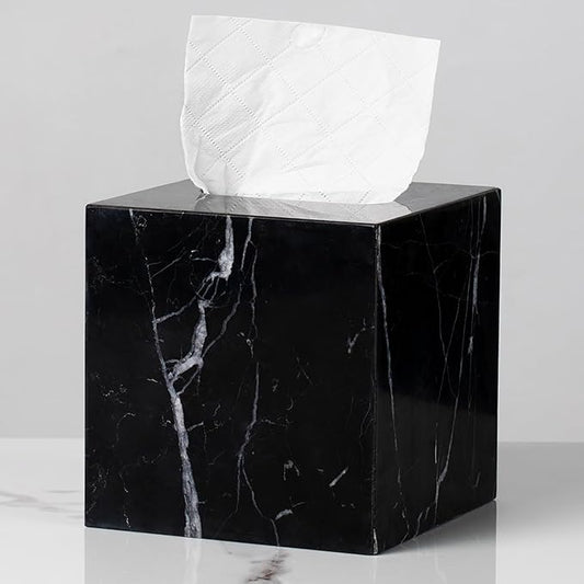 Elegant Black Marble Bath Essentials - Elevate Your Bathroom with Luxurious, Timeless Design,Marble Bath Accessories, Craftsmanship (Tissue Box)