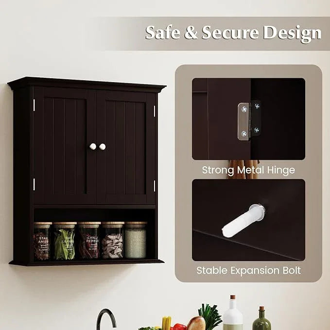 Giantex Wall Mounted Medicine Cabinets - Above Toilet Bathroom Cabinet with Adjustable Shelf, Open Shelf, Over The Toilet Space Saver Storage Cabinet for Laundry Room, Kitchen, Cupboard (Brown) - ModernBath