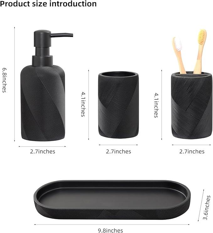 Bathroom Accessories Set, Bathroom Organizer Countertop, Soap Dispenser and Toothbrush Holder, Mouthwash Cup, Tray Set, Vanity Tray for Bathroom, 4 Pieces Modern Decor (Matte Black) - ModernBath