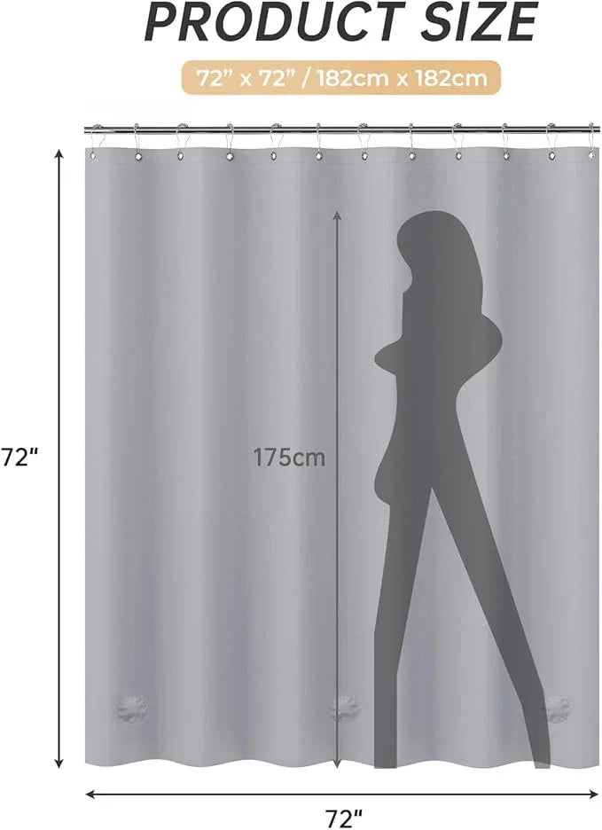 AmazerBath Grey Shower Curtain Plastic, Thick PEVA Shower Curtain Grey, Heavy Duty Shower Curtains for Bathroom, Waterproof Shower Curtain 72x72 with 3 Big Weighted Stones and 12 Rustproof Grommets - ModernBath