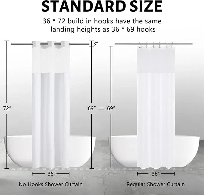 Furlinic Stall Shower Curtain No Hook with Snap in Liner,Waffle Weave Waterproof Bathroom Curtains with See Through Top Window & Weighted Magnets,White,36x72 Inch - ModernBath