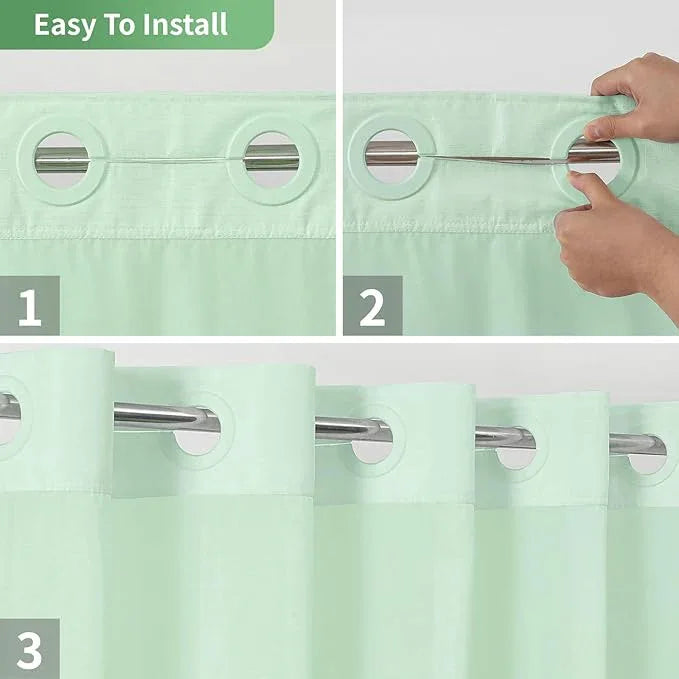 eachope Mint Green No Hook Shower Curtain with Snap-in Fabric Liner Set,Slub Textured Fabric Shower Curtains for Bathroom,Hotel Style Modern Shower Curtain,Water Repellent & Washable,71x74(72) - ModernBath