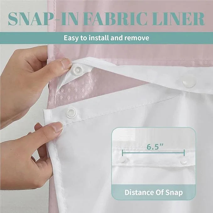 eachope BlushPink Extra Long No Hook Waffle Weave Shower Curtain with snap-in Liner Replacement, 230GSM Waterproof Fabric Hotel Shower Curtain Set for Bathroom, Through Mesh Top Window,71Wx86H - ModernBath