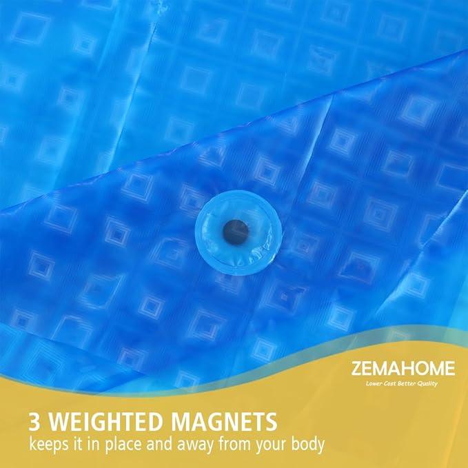 ZEMAHOMEEVA 3D Blue Geometric Plastic Shower Curtain Liner - Premium Light Weight 72" x 72" Blue Bathroom Shower Showroom Curtain Liner with Rustproof Metal Gromments and Weighted Magnet - ModernBath