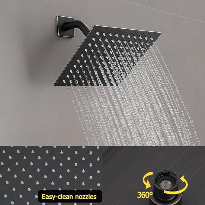 JingGang Oil Rubbed Bronze Shower System 8 Inch Bathroom Rain Mixer Shower Combo Set Wall Mounted Rainfall Shower Head and Handheld System Shower Faucet Set Rough-in Valve Body and Trim Kit - ModernBath