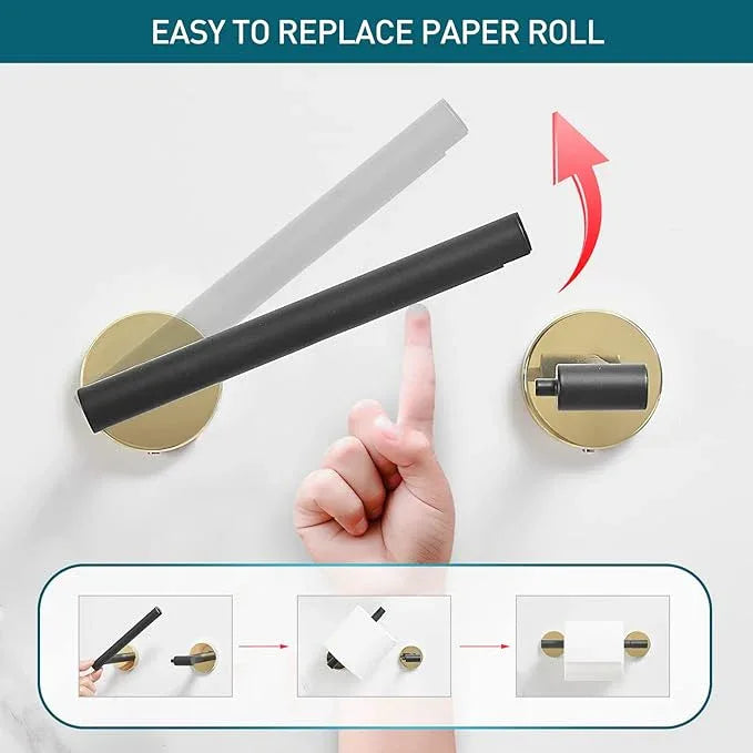 Toilet Paper Holder Matte Black and Gold, Metal Bathroom Rotating Paper Roll on Wall Mounted with Lock, SUS 304 Stainless Steel Mix Color Toilet TP Large Mega Roll Holder Classic - ModernBath