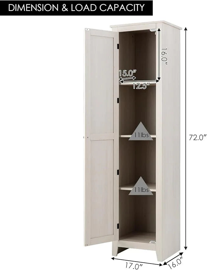 Giantex Tall Storage Cabinet Freestanding Floor Storage Tower with Four Shelves and Single Door, 17x16x72 Inch, Narrow Utility Cabinet for Living Room, Bathroom (Grayish White) - ModernBath