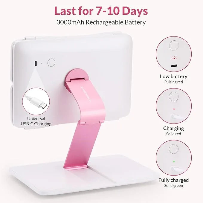 EASEHOLD Foldable Tri-Fold Lighted Makeup Vanity Mirror with 60 LED Lights, 1X/2X/3X Magnification, Touch Control Dimming, 3000mah Rechargeable, 360° Rotation, Portable Travel Folding Compact Mirror - ModernBath