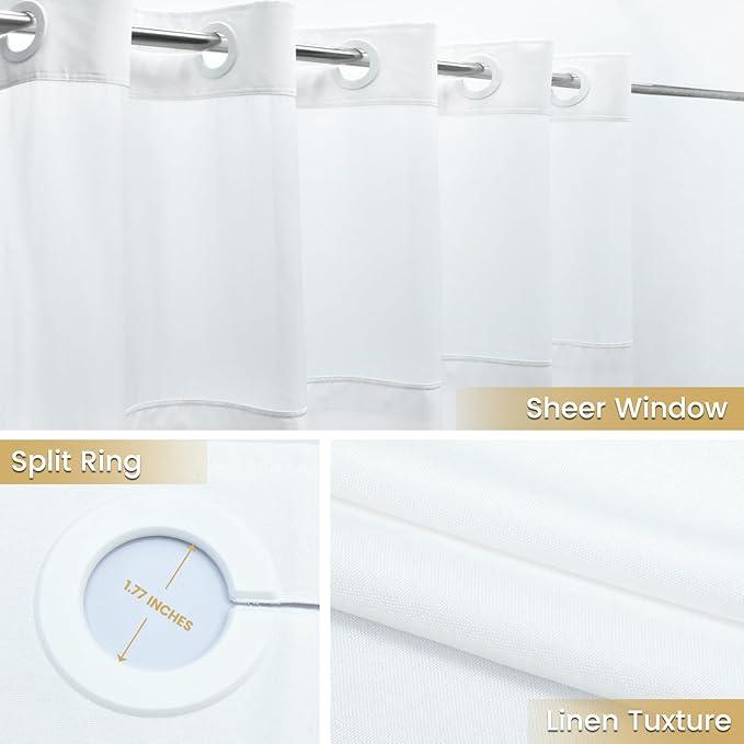 WONICY Small No Hook Shower Curtain with Snap in Liner, Polyester Textured Shower Curtain with Liner Set, Waterproof Washable Hotel Style Shower Curtains for Bathroom, 54Wx80H, White - ModernBath
