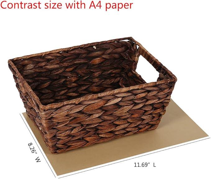 Small Storage Basket, Natural Woven Water Hyacinth Rectangular Organizer Bins with Both-side Handles for Farmhouse, Bathroom, Bedroom. - ModernBath