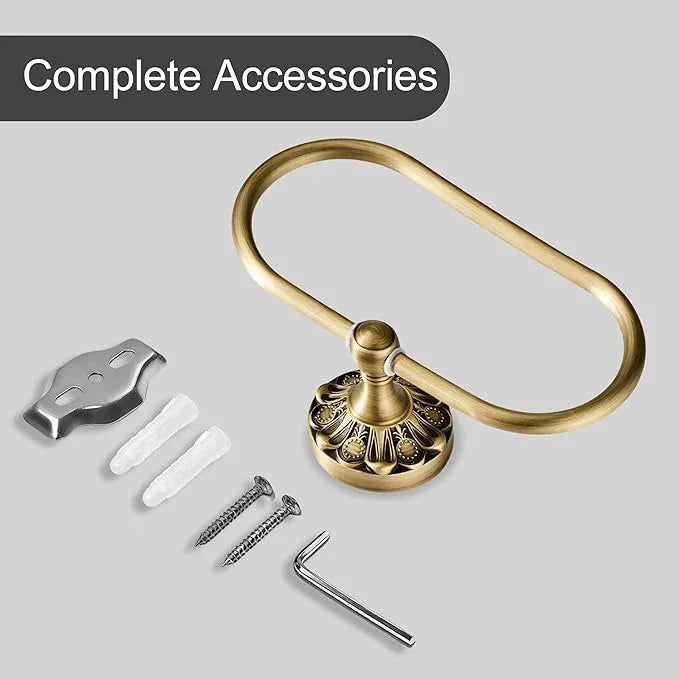 Antique Brass Toilet Paper Holder Towel Ring, Brass Towel Holder Toilet Paper Roll Holder, Rustic Vintage Oval Towel Rack Bathroom Accessories Set Hardware 2 Pieces Farmhouse Wall Mounted - ModernBath