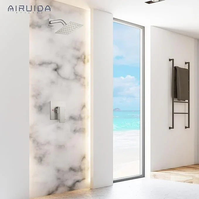 Airuida Shower Faucet Set Bathroom Rain Shower System SUS304 Stainless Steel Single Handle With Male Threads Rough-in Valve Shower Trim Kit 4 Inch Wall Mount Shower Head Brushed Nickel - ModernBath