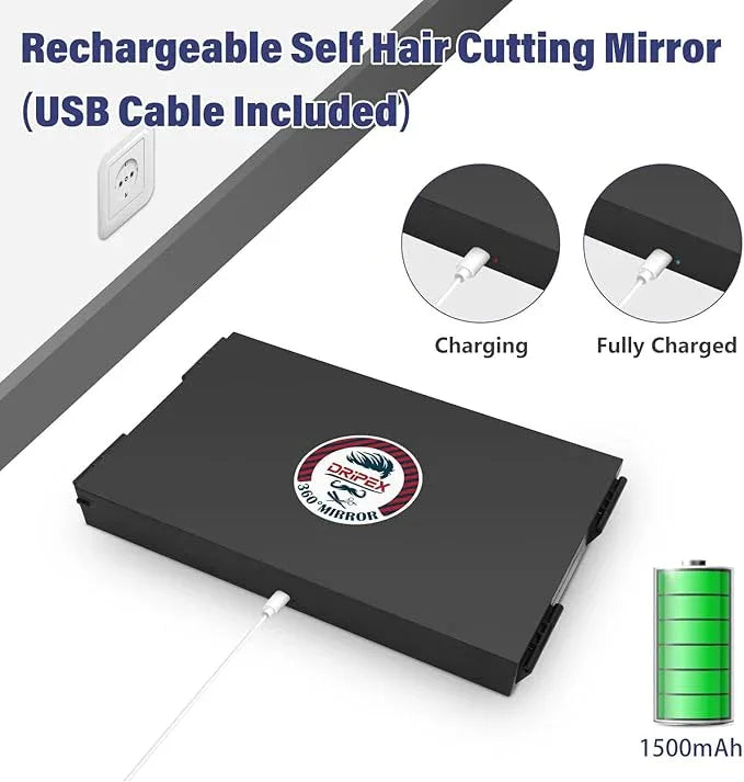 Dripex 3 Way Mirror with Led Lights for Men or Women, 360° Trifold Self Haircut Mirror with Height Adjustable Hooks, for Makeup, Styling, Shaving, Braiding, Dye Hair (Black with Led) - ModernBath