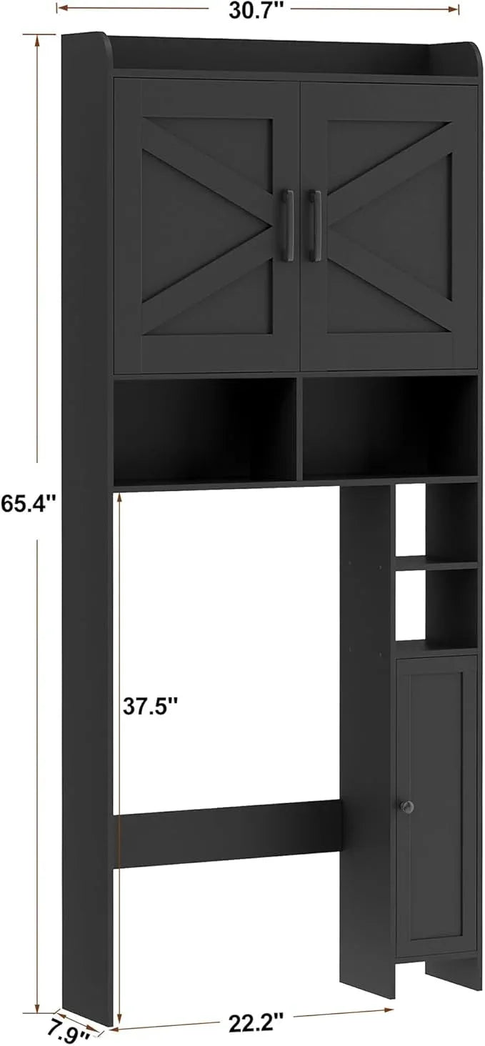 Homhedy Over The Toilet Storage Cabinet with 2 Barn Door and Toilet Paper Holder Stand, FreeStanding Toilet Shelf Space Saver, for Bathroom, Restroom, Laundry, Black - ModernBath