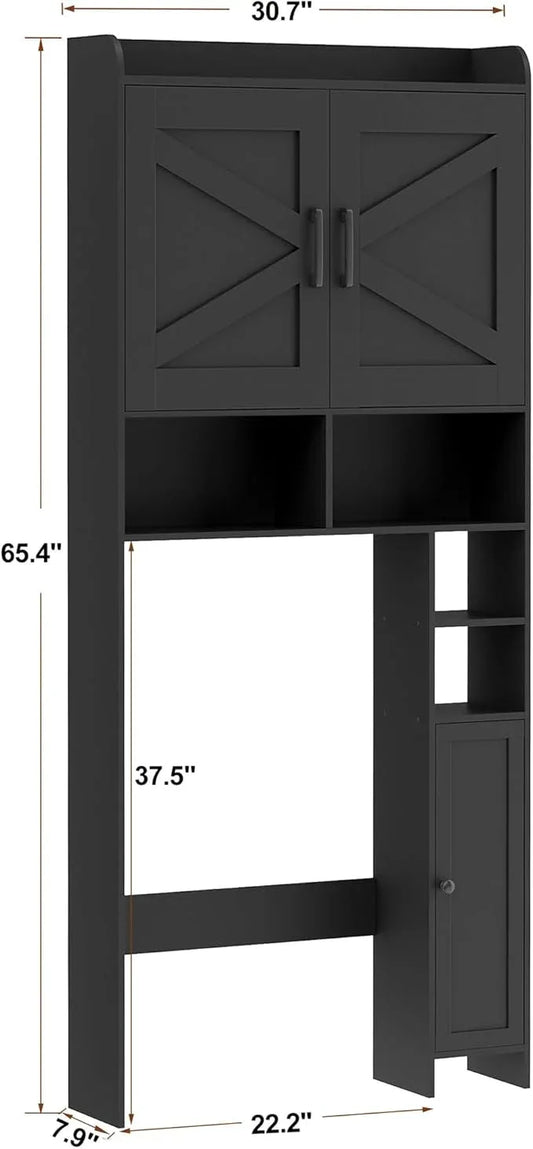 Homhedy Over The Toilet Storage Cabinet with 2 Barn Door and Toilet Paper Holder Stand, FreeStanding Toilet Shelf Space Saver, for Bathroom, Restroom, Laundry, Black - ModernBath