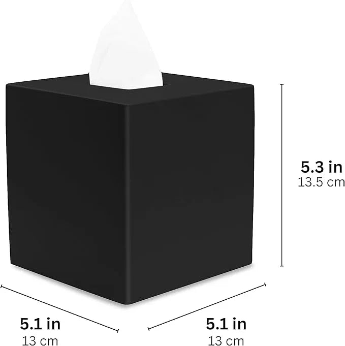 Yew Design Matte Black Square Tissue Box Cover, Decorative Tissue Box Dispenser for Bathroom, Parlors, Office, Bedroom Dresser, Vanity Countertop, Nightstand, Car, and Desk - ModernBath