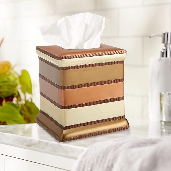 Zahari Home 2pc Contempo Luxury Bath Accessories Set Waste Basket & Tissue Box Modern Classic Contemporary Decorative Beautiful Designs Stylish Bathroom Accessories Set - ModernBath