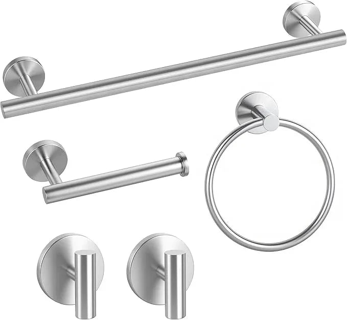 Brushed Nickel Towel Bar Set 5 Pieces, SUS304 Stainless Steel Bathroom Hardware Set, Bathroom Towel Holder Set Wall Mounted-16 Inch Towel Bar, Toilet Paper Holder, Towel Hooks, Towel Ring - ModernBath