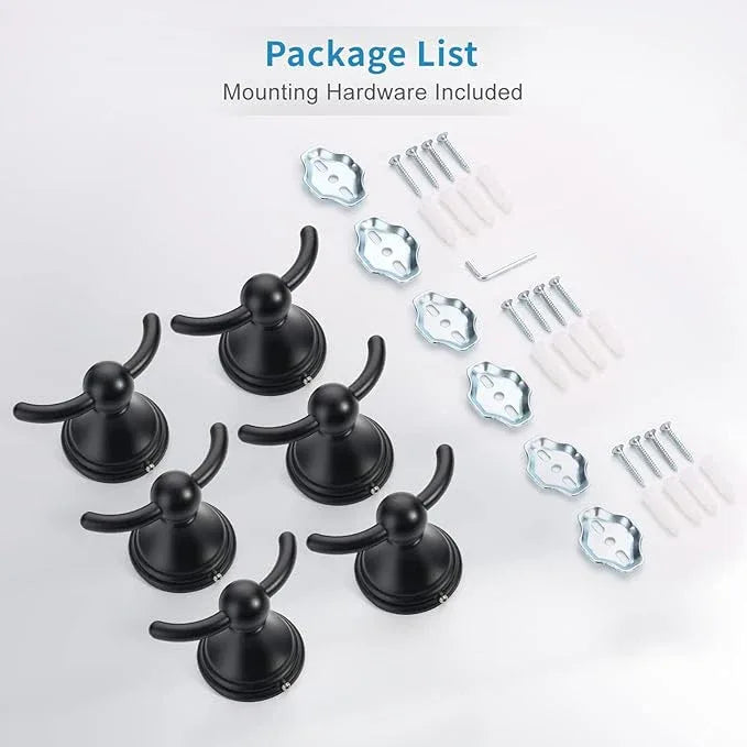 FILTA Bathroom Towel Hooks, Matte Black Robe & Towel Hooks for Wall Mounted, Traditional Towel and Robe Hooks for Hanging Towels, Bath Towel Holder for Shower (6 Pack) - ModernBath