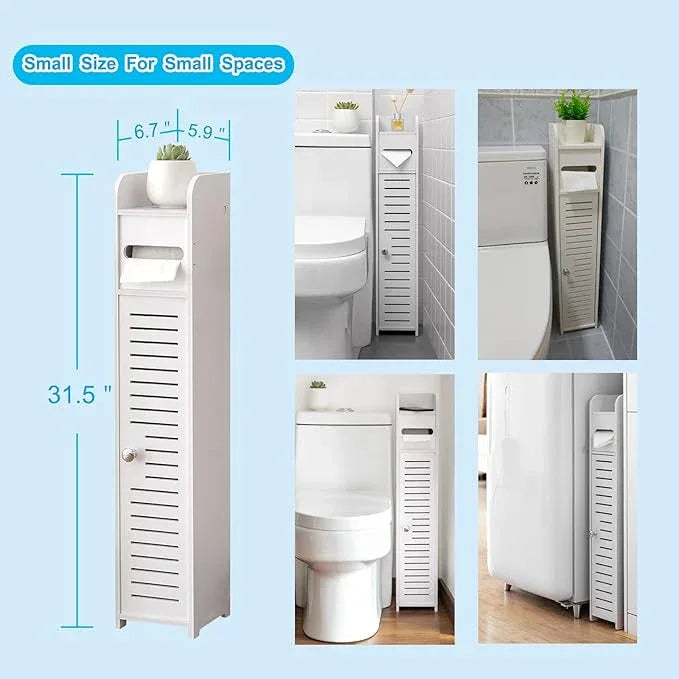 AOJEZOR Toilet Paper Holder Stand: Small Bathroom Storage Cabinet for Small Spaces,White - ModernBath
