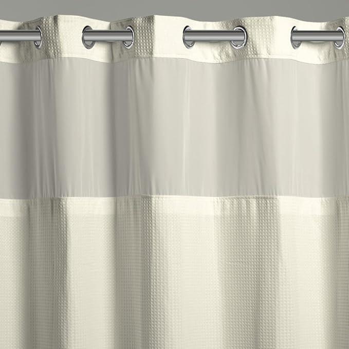 It's A Snap! Waffle Shower Curtain, 3-in-1 with Sheer Top Window, Flex-On Rings & Liner, 71' x 74', Cream - ModernBath