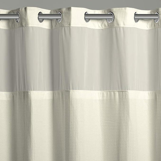 It's A Snap! Waffle Shower Curtain, 3-in-1 with Sheer Top Window, Flex-On Rings & Liner, 71' x 74', Cream - ModernBath