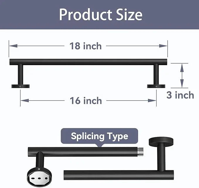 Matte Black Towel Bar, 16 Inch Bathroom Towel Rack, Towel Holder Wall Mounted, Thicken SUS304 Stainless Steel Towel Rod Modern Home Decor (Total Length 18-Inch) - ModernBath