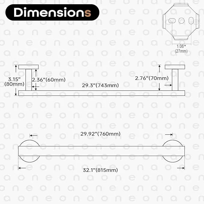 32 Inch Bathroom Towel Bar Bath Towel Rack Kitchen Towel Holder Long Towel Rails Wall Mounted SUS304 Stainless Steel Brushed Gold AN4001GD-L32 - ModernBath