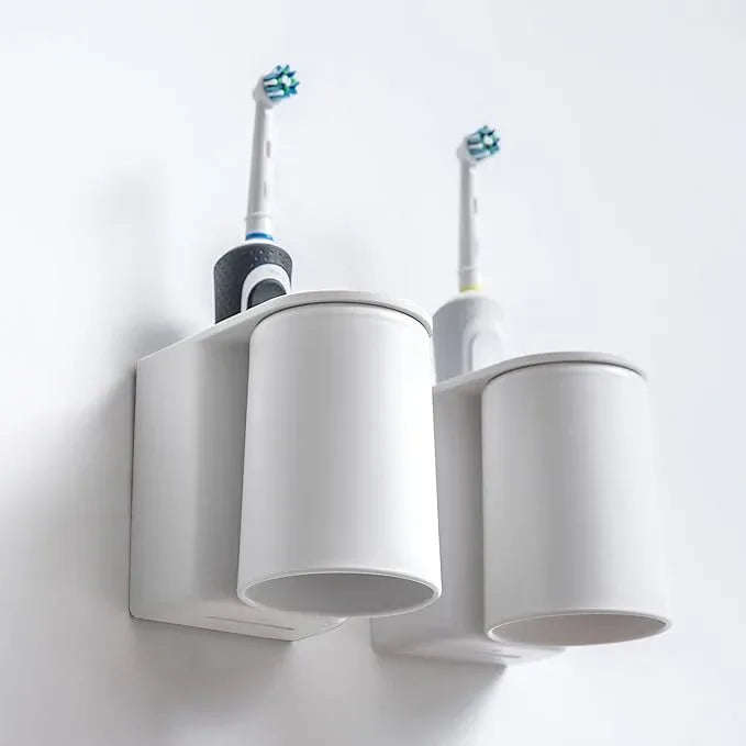 FLAUVEL Wall-Mounted Toothbrush and Toothpaste Holder - Self-Draining Design, Easy Installation, Space-Saving, White (Single - One Magnetic Cup) - ModernBath