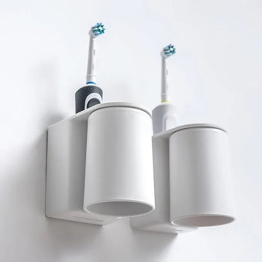FLAUVEL Wall-Mounted Toothbrush and Toothpaste Holder - Self-Draining Design, Easy Installation, Space-Saving, White (Single - One Magnetic Cup) - ModernBath
